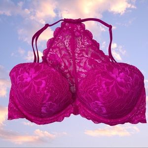 VS Pink Front Closure Push Up Pink Lace Bra